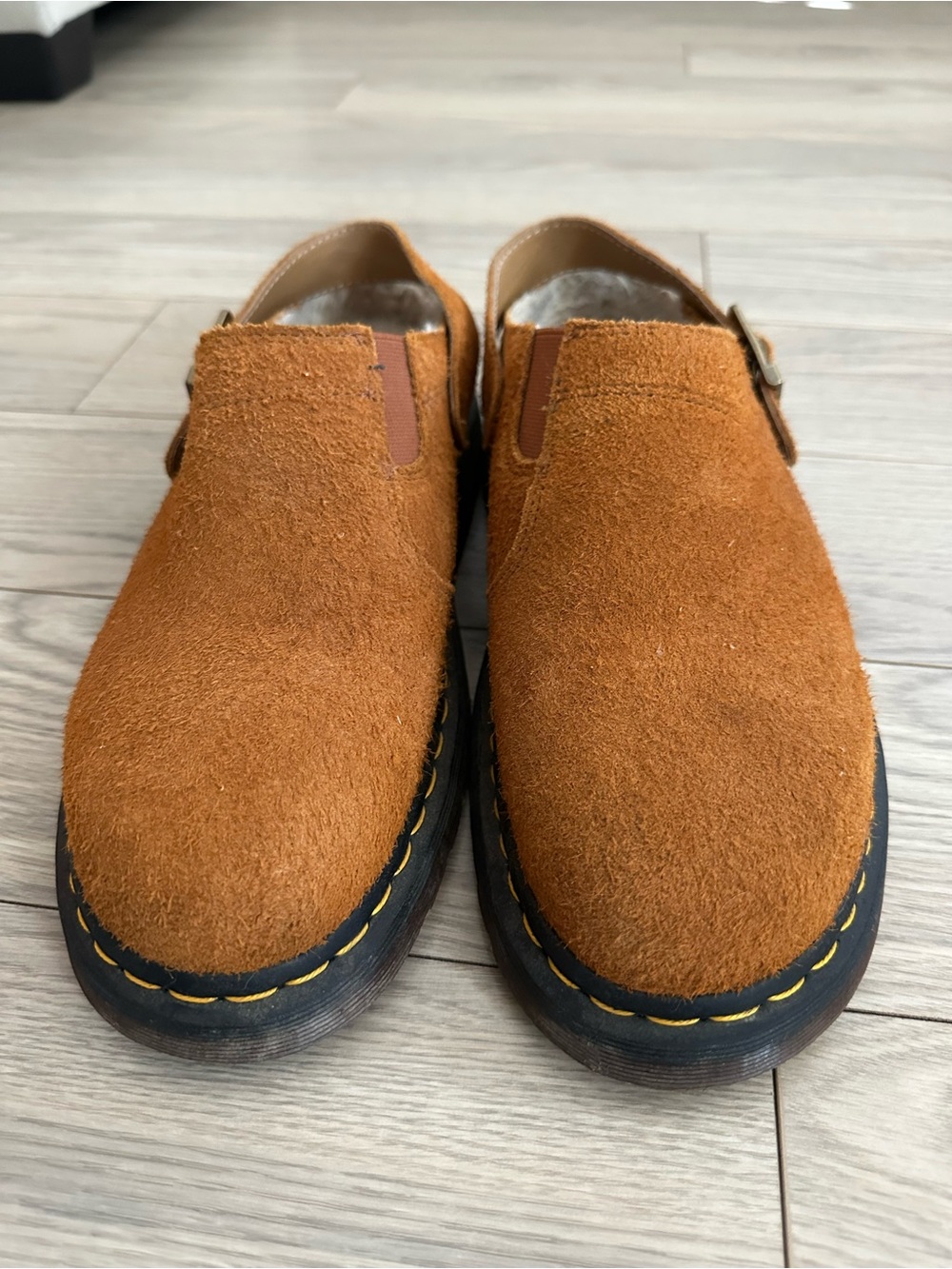 Dr. Martens Men's Suede Slip-On Loafers in Cognac Brown